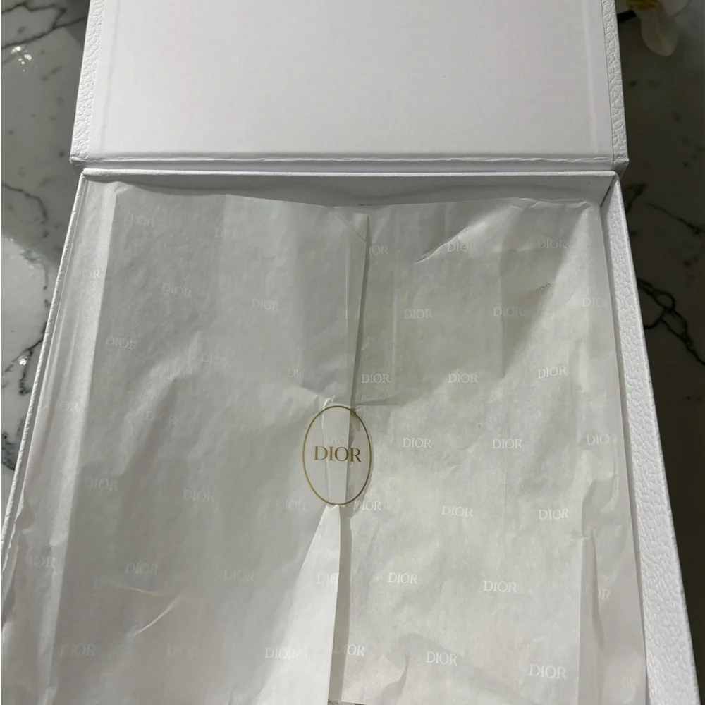 Dior White and Gold Logo Gift Box with Branded Ribbon